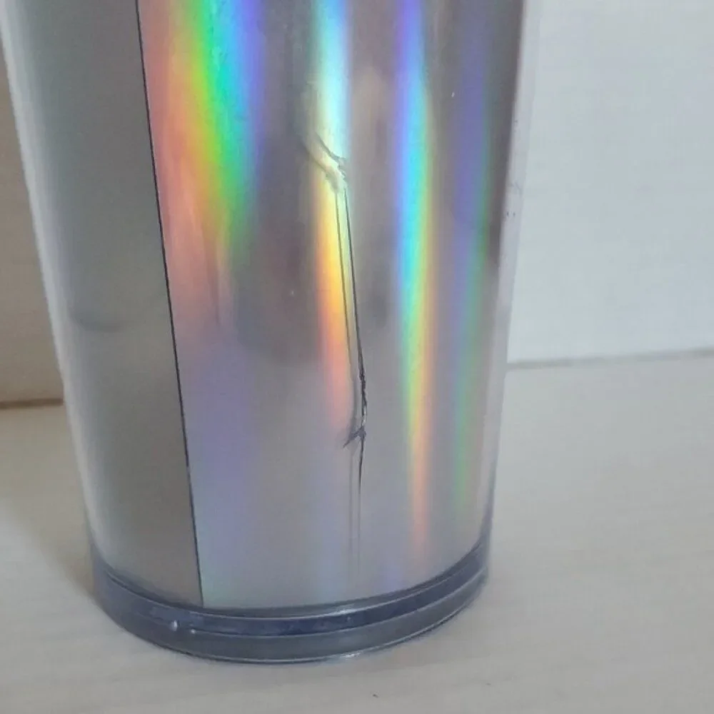 Starbucks Rainbow Iridescent Travel Tumbler Cold Cup 2015 Venti 24 Oz Blue